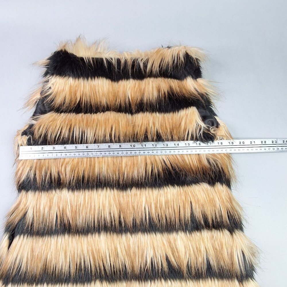 Faux Fur Striped Vest By Sawhat? Medium Black & Tan Lined Grunge Festival - Picture 7 of 8